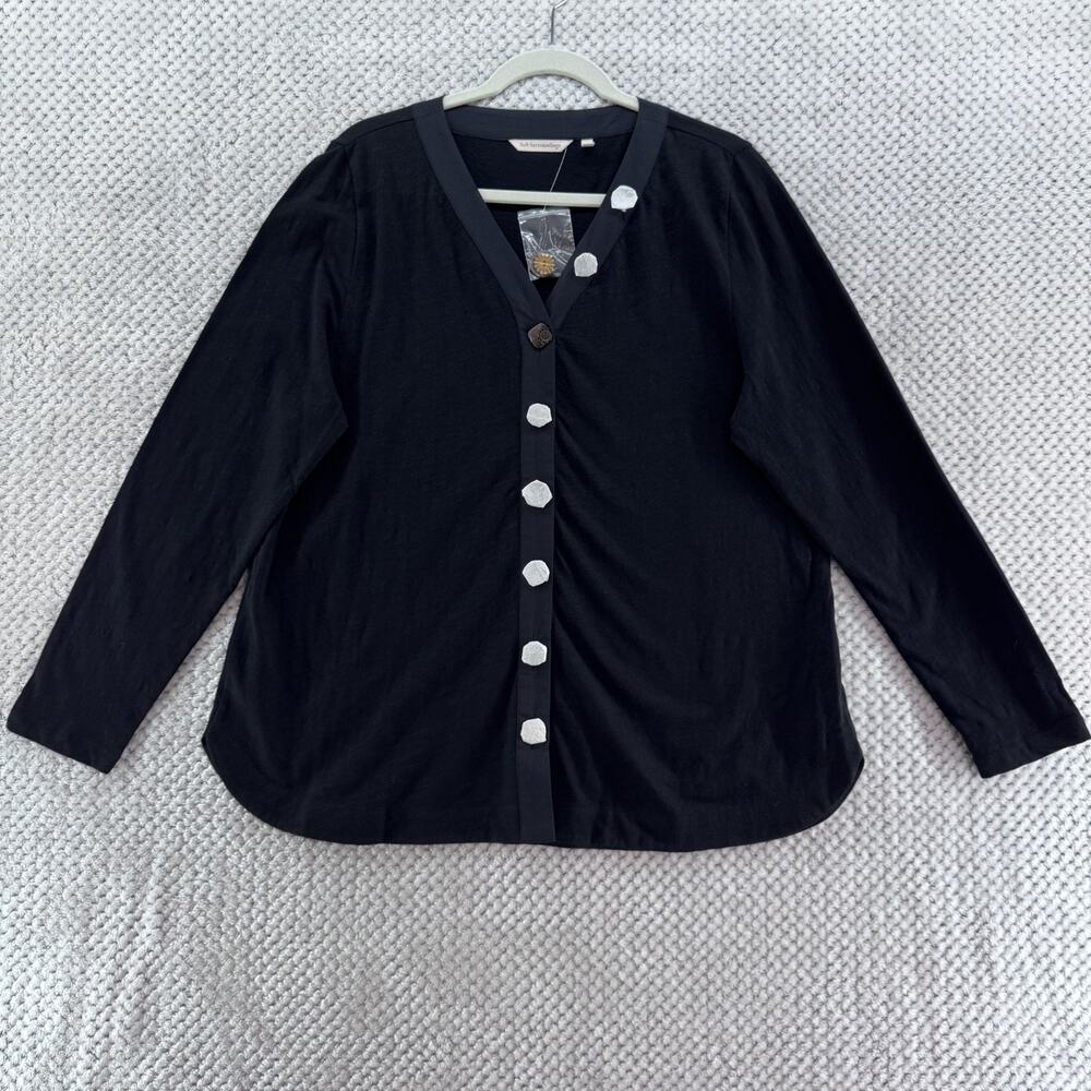 Soft Surroundings Top Womens XL Black Cotton Button Front Blouse V-Neck New